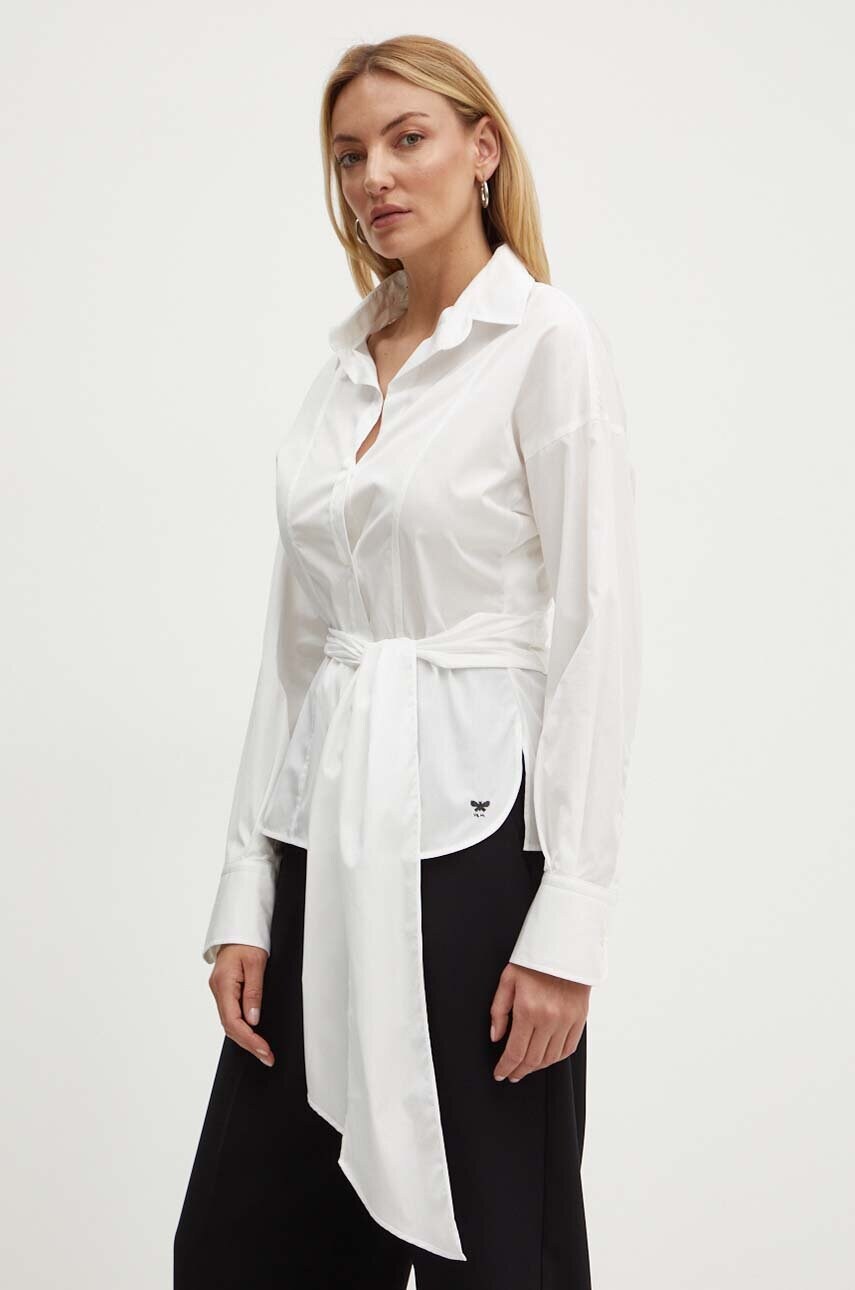 Weekend Max Mara camasa din bumbac femei, culoarea alb, cu guler clasic, relaxed, 2425116071600