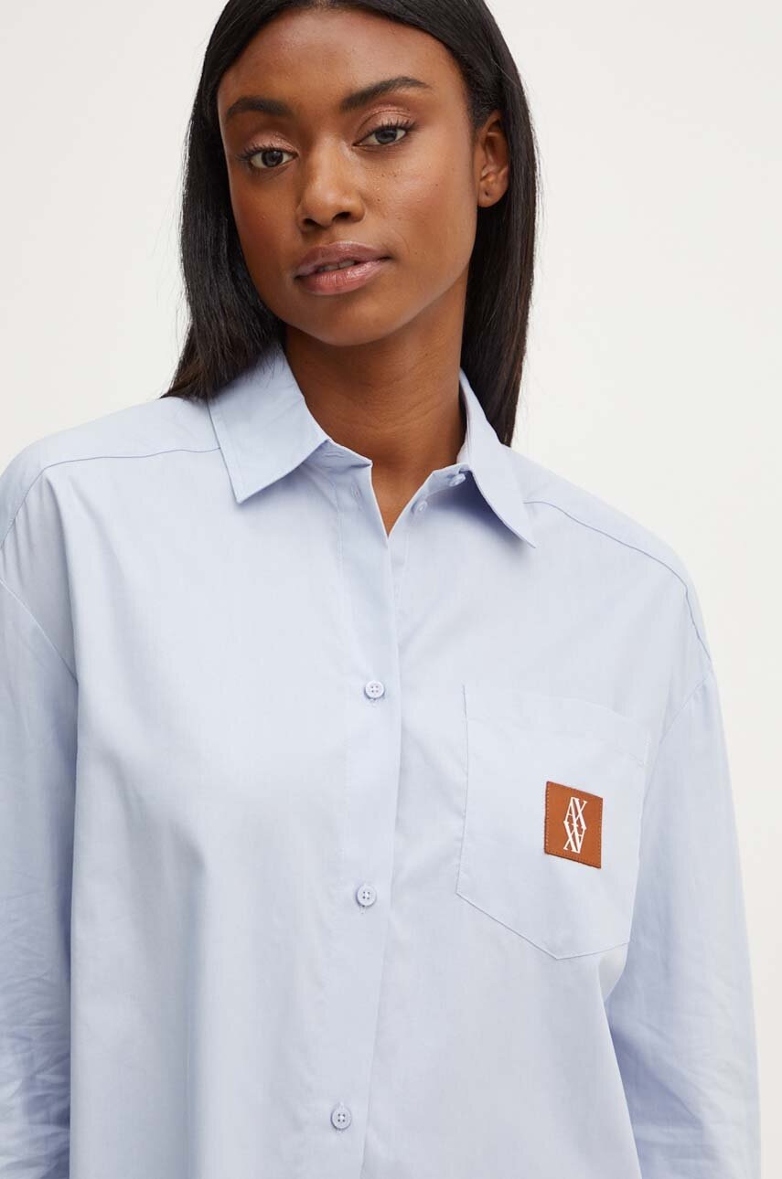 

Риза Armani Exchange дамска в синьо със свободна кройка с класическа яка 6DYC12 YN5UZ, Син