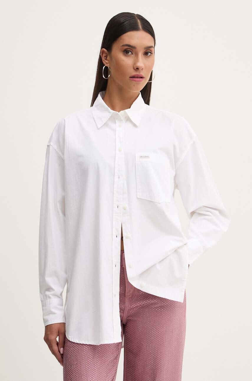 Levně Bavlněná košile Guess Jeans bílá barva, relaxed, s klasickým límcem, W4YH22 WGCF1