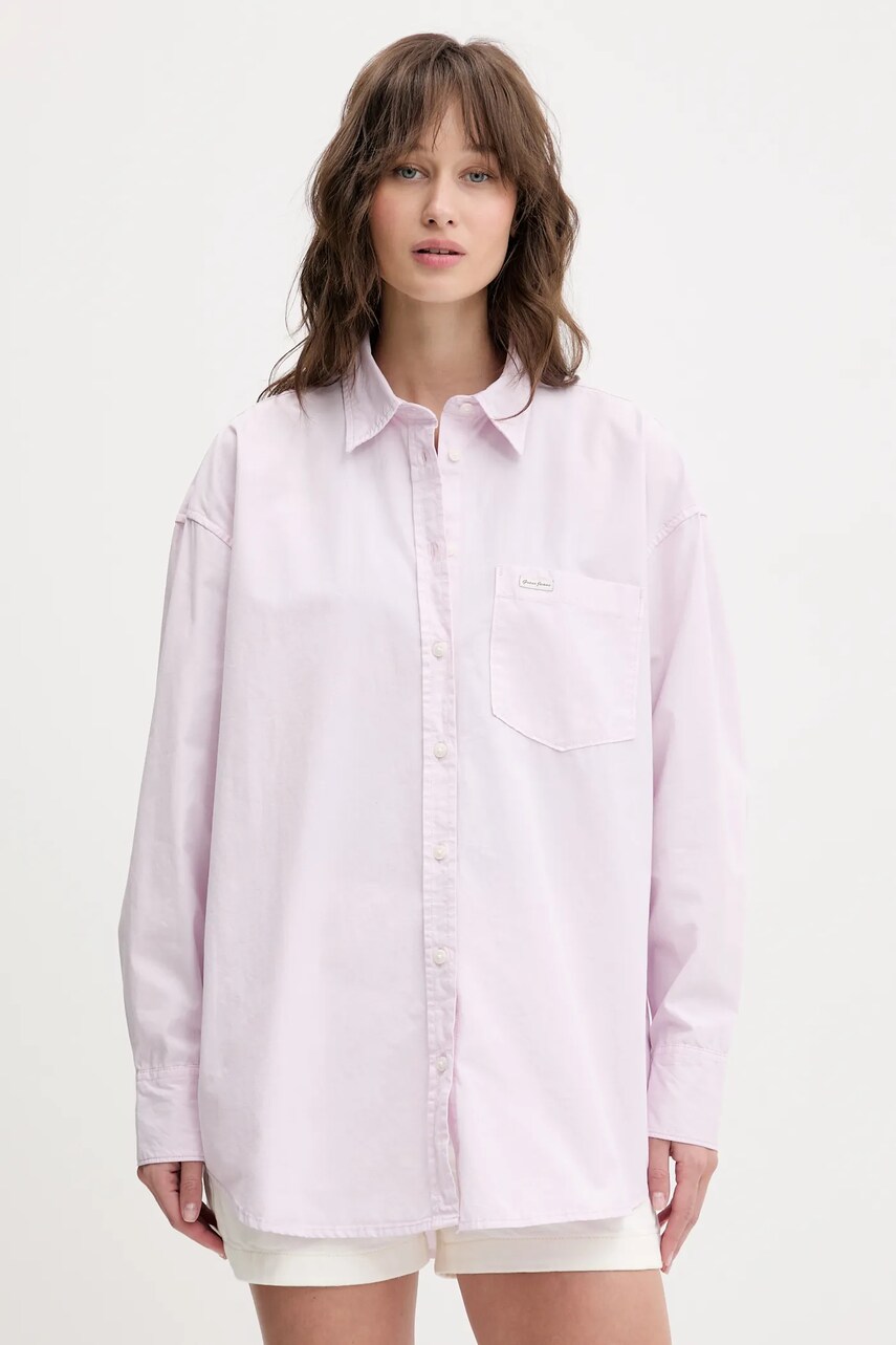 Levně Bavlněná košile Guess Jeans fialová barva, relaxed, s klasickým límcem, W4YH22 WGCF1