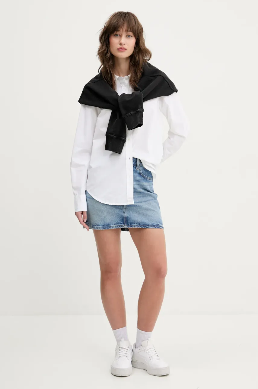 Хлопковая рубашка Guess Jeans женская цвет белый regular классический воротник W4YH68 WGCF1 Хлопковая рубашка Guess Jeans женская цвет белый regular классический воротник W4YH68 WGCF1