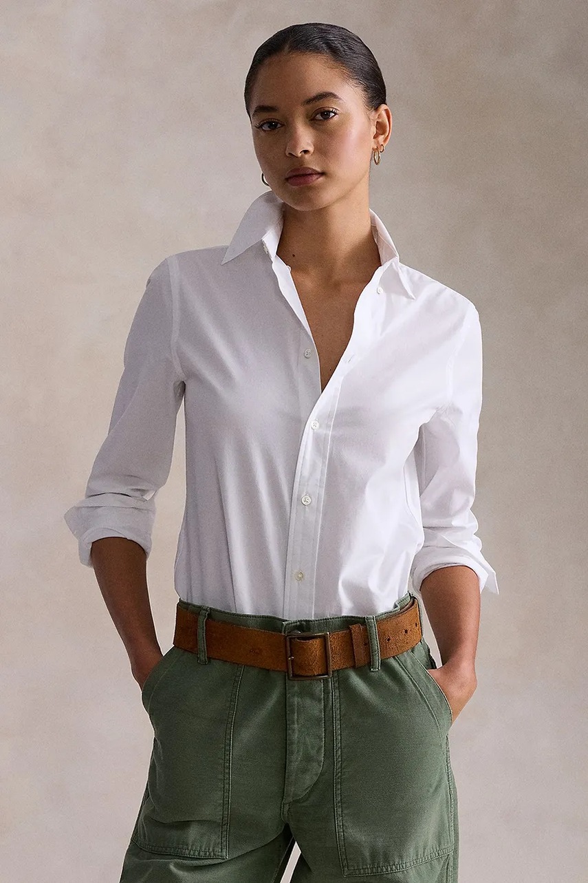 Levně Košile Polo Ralph Lauren dámská, bílá barva, regular, s klasickým límcem, 211941509