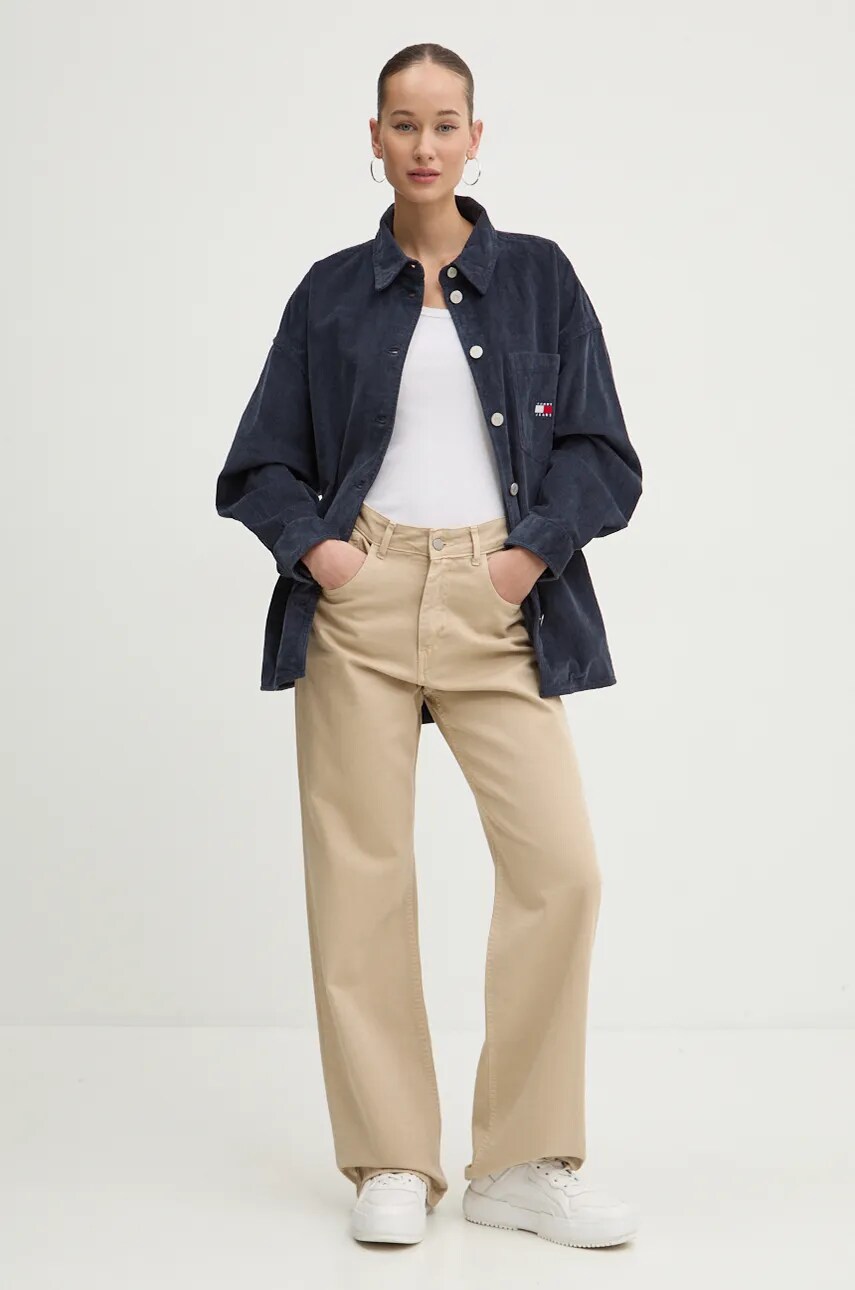 Вельветовая рубашка Tommy Jeans цвет синий relaxed классический воротник DW0DW18619 Вельветовая рубашка Tommy Jeans цвет синий relaxed классический воротник DW0DW18619