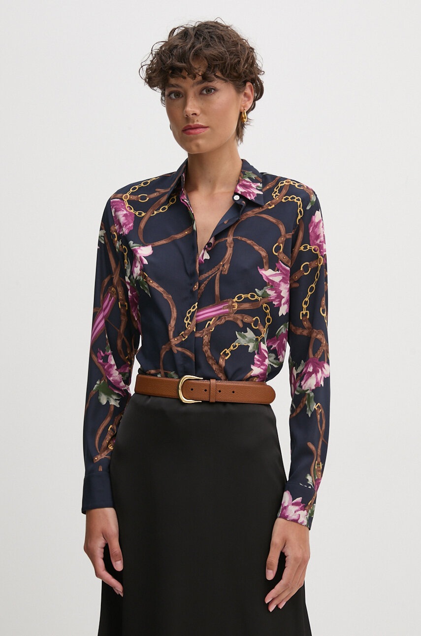 

Риза Lauren Ralph Lauren дамска в тъмносиньо със стандартна кройка с класическа яка 200940189, Тъмносин