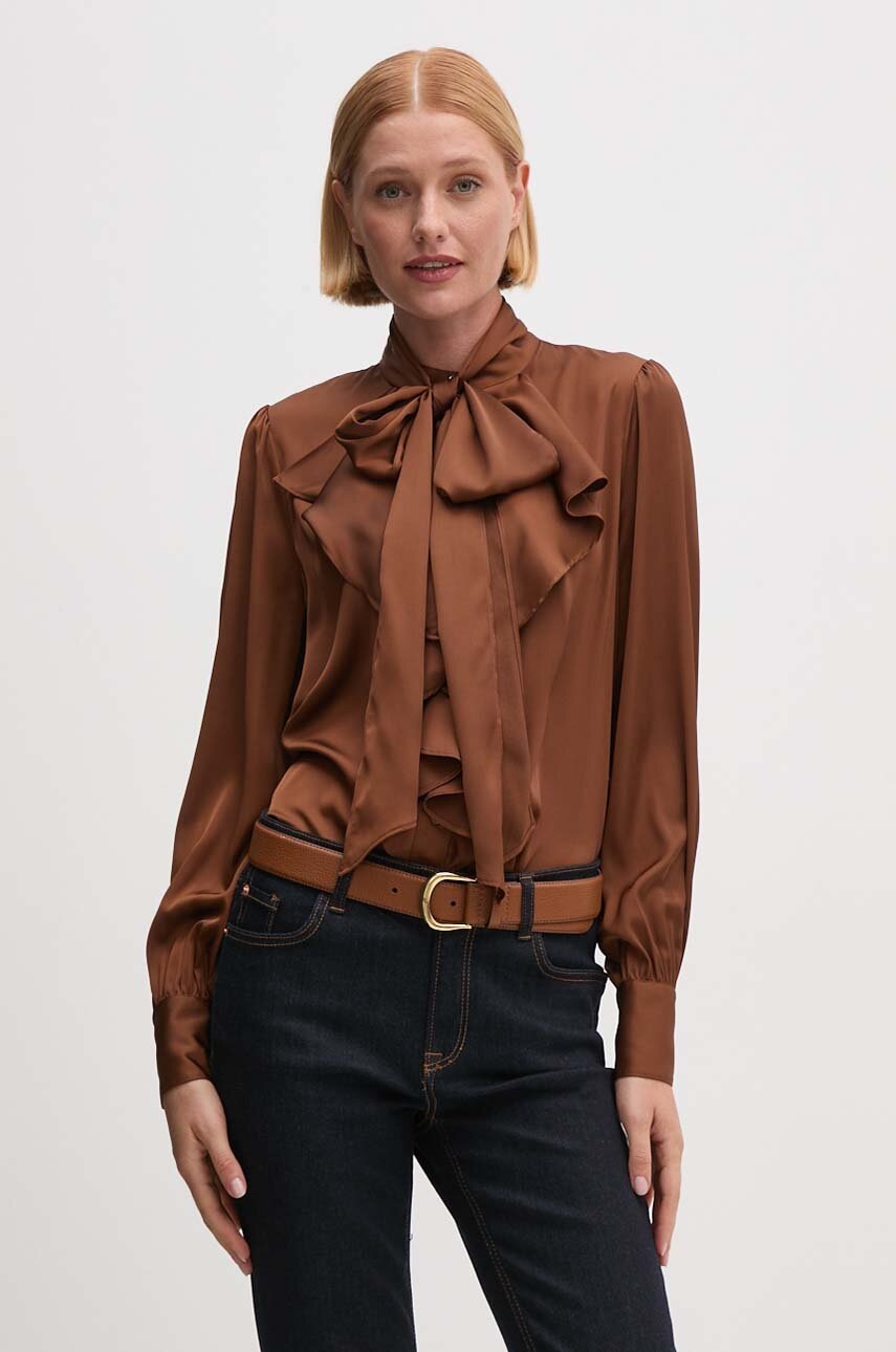 

Риза Lauren Ralph Lauren дамска в кафяво със стандартна кройка с класическа яка 200940216, Кафяв