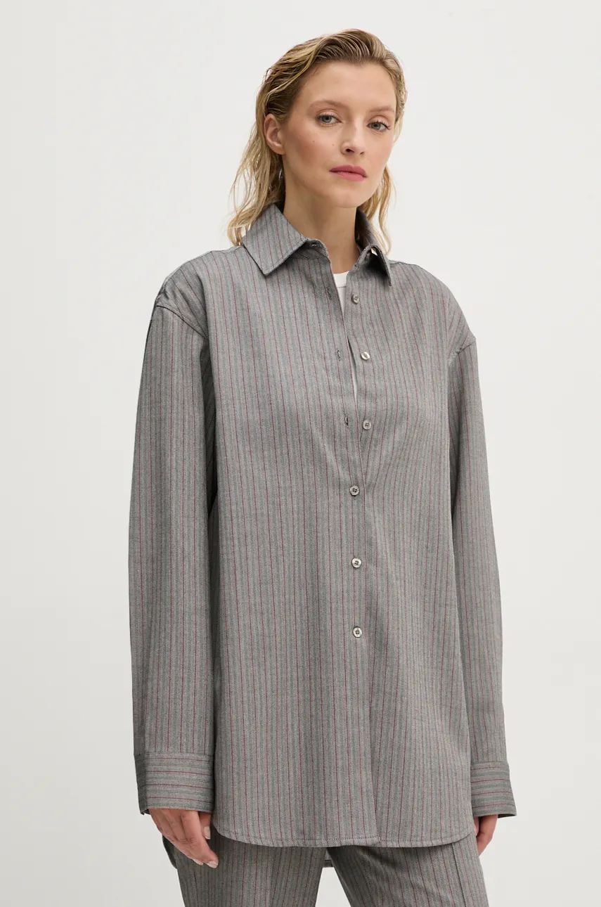 Remain camasa Herringbone Overshirt femei, culoarea gri, cu guler clasic, relaxed, 5018743038