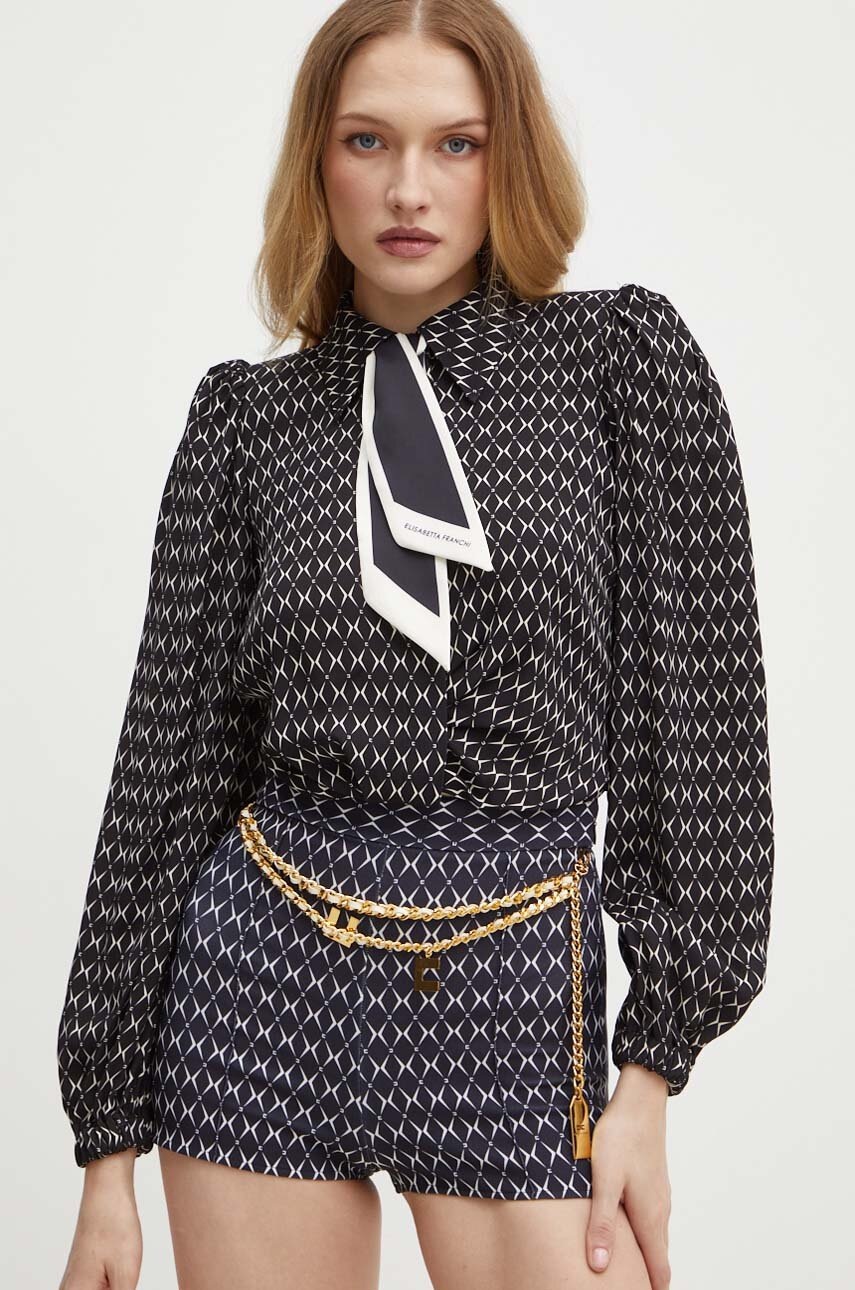 

Блуза Elisabetta Franchi в черно с десен CA08746E2, Черен