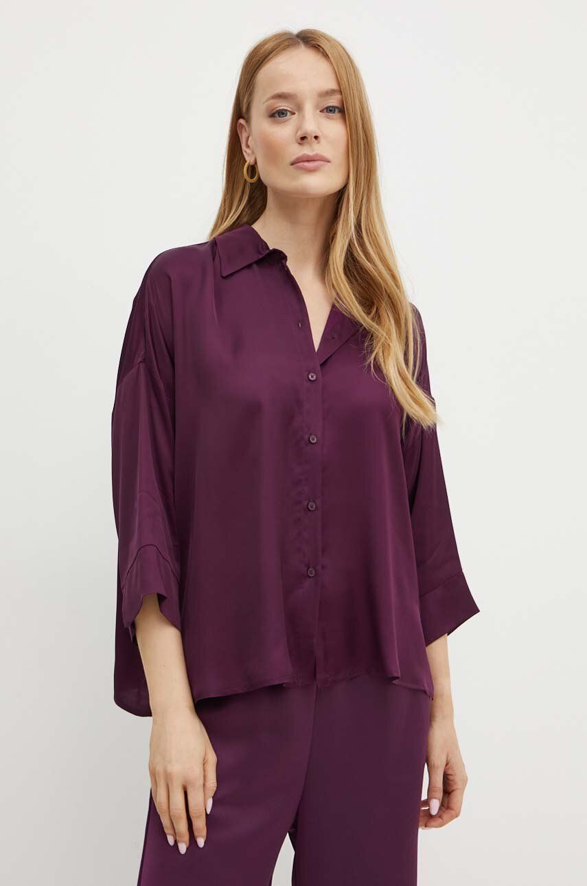 MAX&Co. camasa femei, culoarea violet, cu guler clasic, relaxed, 2426116071200