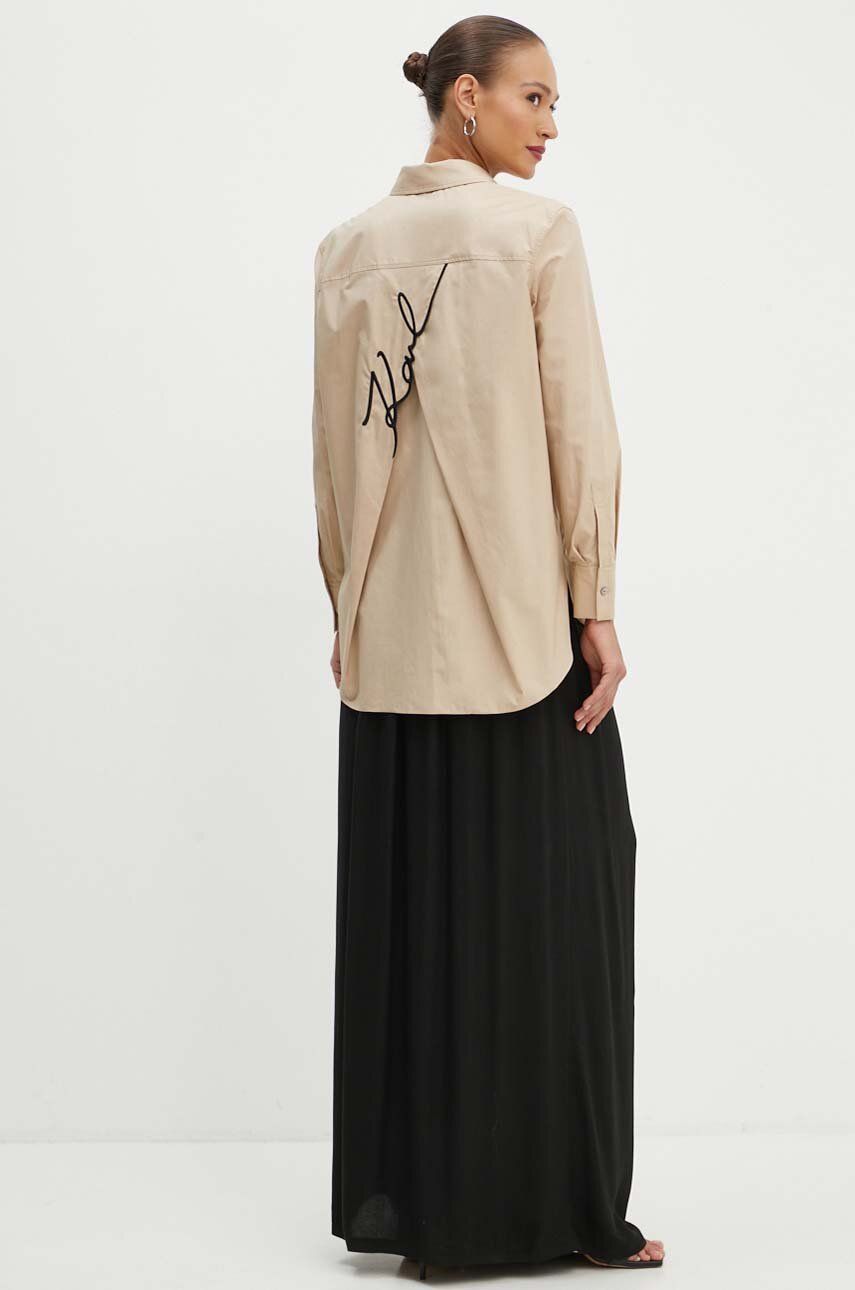 Karl Lagerfeld camasa din bumbac femei, culoarea maro, cu guler clasic, relaxed, 245W1603