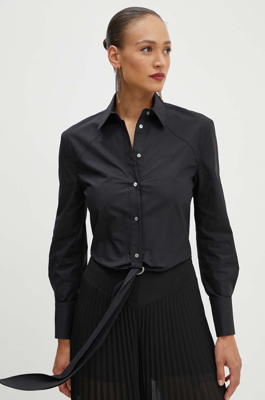 Karl Lagerfeld camasa din bumbac femei, culoarea negru, cu guler clasic, regular, 245W1609