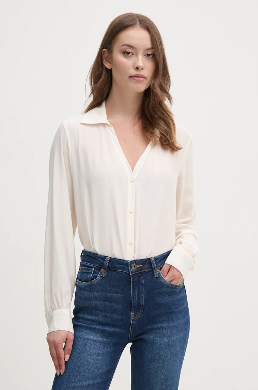 United Colors of Benetton camasa femei, culoarea bej, cu guler clasic, regular, 59WJDQ09A
