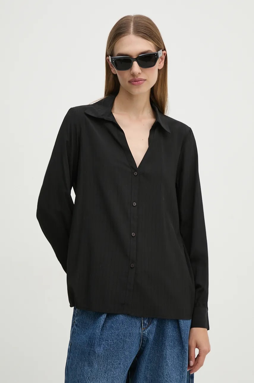 United Colors of Benetton camasa femei, culoarea negru, cu guler clasic, regular, 59WJDQ09A