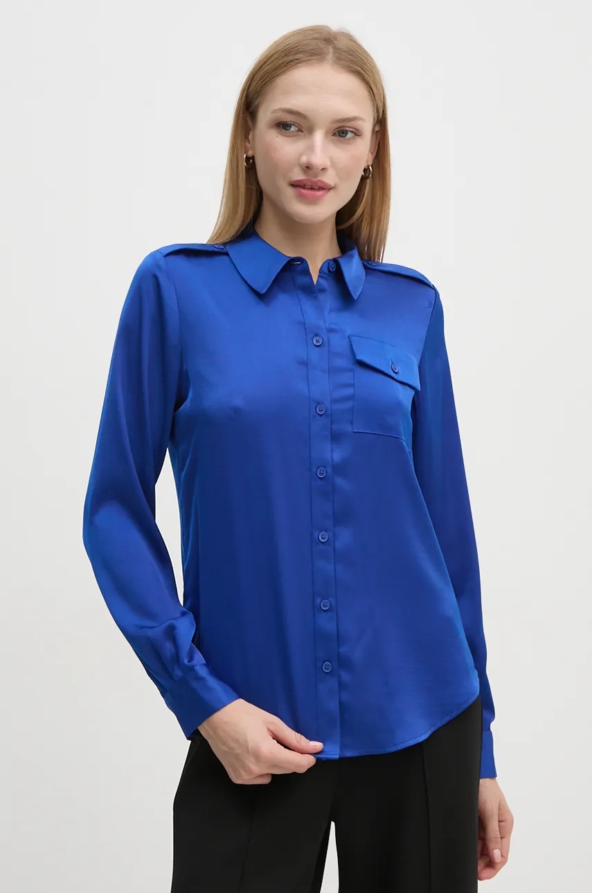 

Риза Dkny дамска в синьо със стандартна кройка с класическа яка UG4TT666, Син