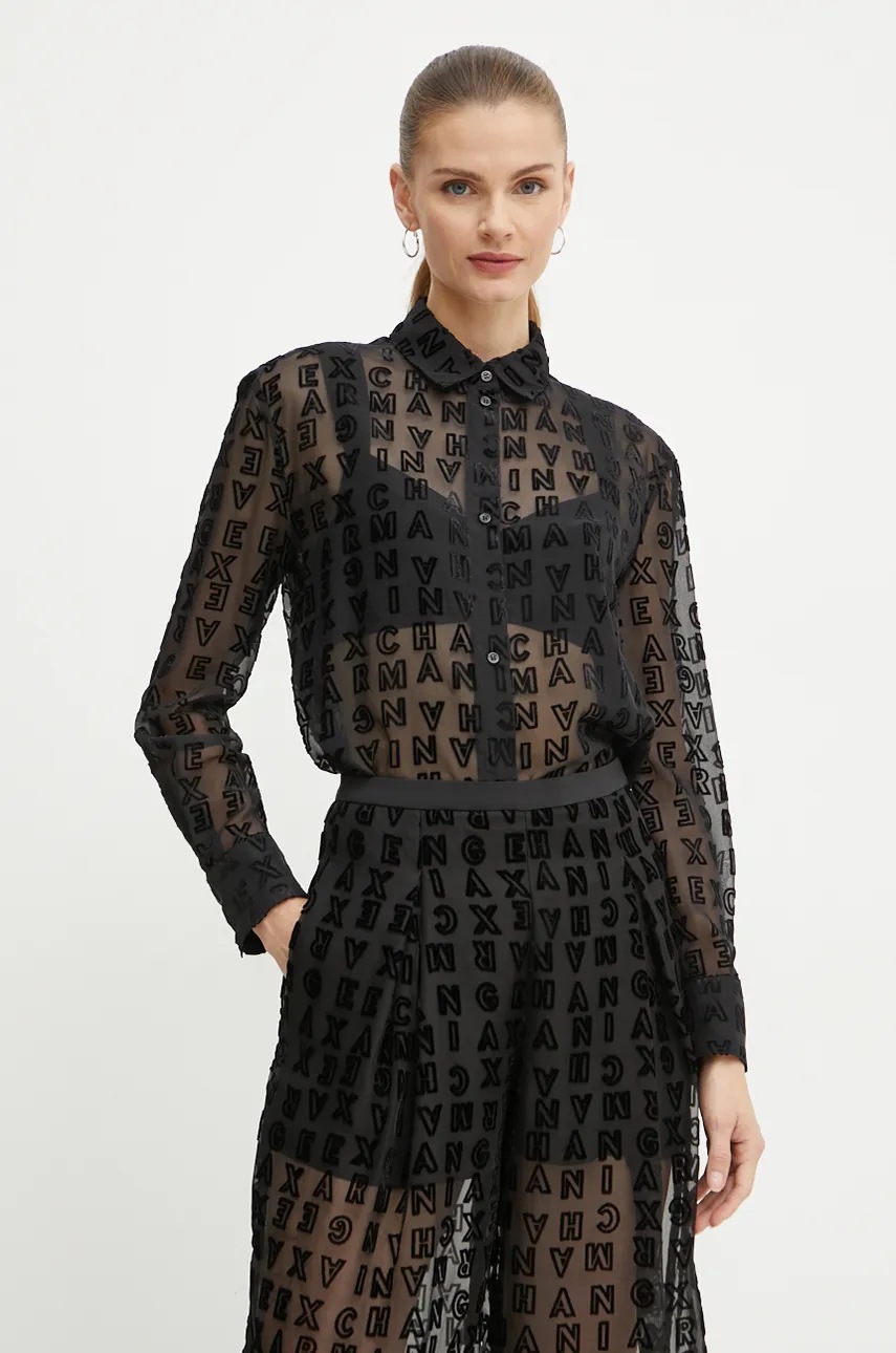 

Риза Armani Exchange дамска в черно със стандартна кройка с класическа яка 6DYC52 YN1ZZ, Черен