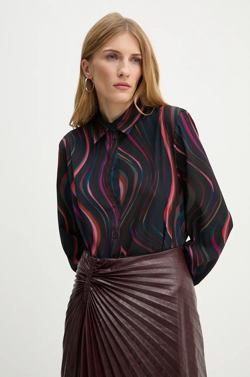 PS Paul Smith camasa femei, culoarea negru, cu guler clasic, regular, W2R.335B.N31257