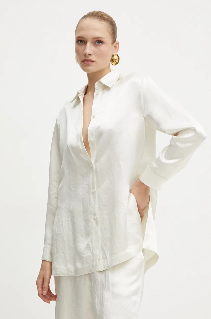 Max Mara Leisure camasa femei, culoarea bej, cu guler clasic, regular, 2426196018600 Max Mara Leisure camasa femei, culoarea bej, cu guler clasic, regular, 2426196018600