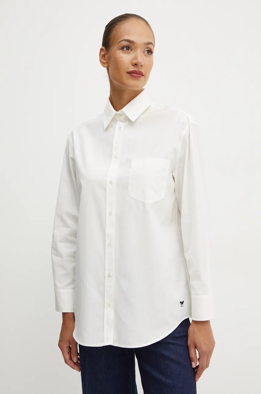 Weekend Max Mara camasa din bumbac femei, culoarea bej, cu guler clasic, relaxed, 2425196012600