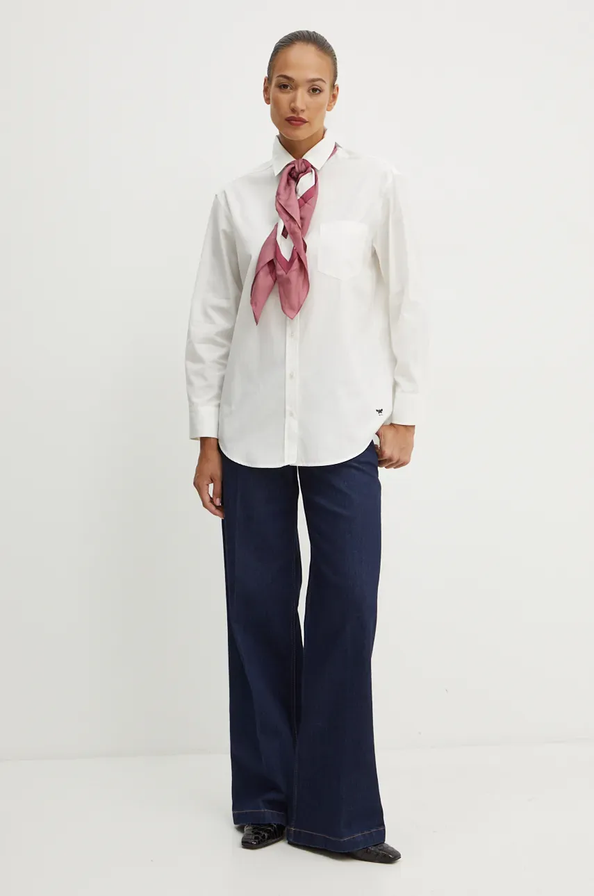 Хлопковая рубашка Weekend Max Mara женская цвет бежевый relaxed классический воротник 2425196012600 Хлопковая рубашка Weekend Max Mara женская цвет бежевый relaxed классический воротник 2425196012600