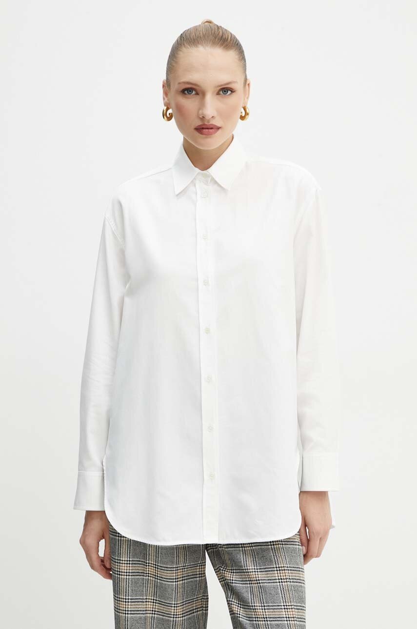 Weekend Max Mara camasa din bumbac femei, culoarea alb, cu guler clasic, relaxed, 2425196016600