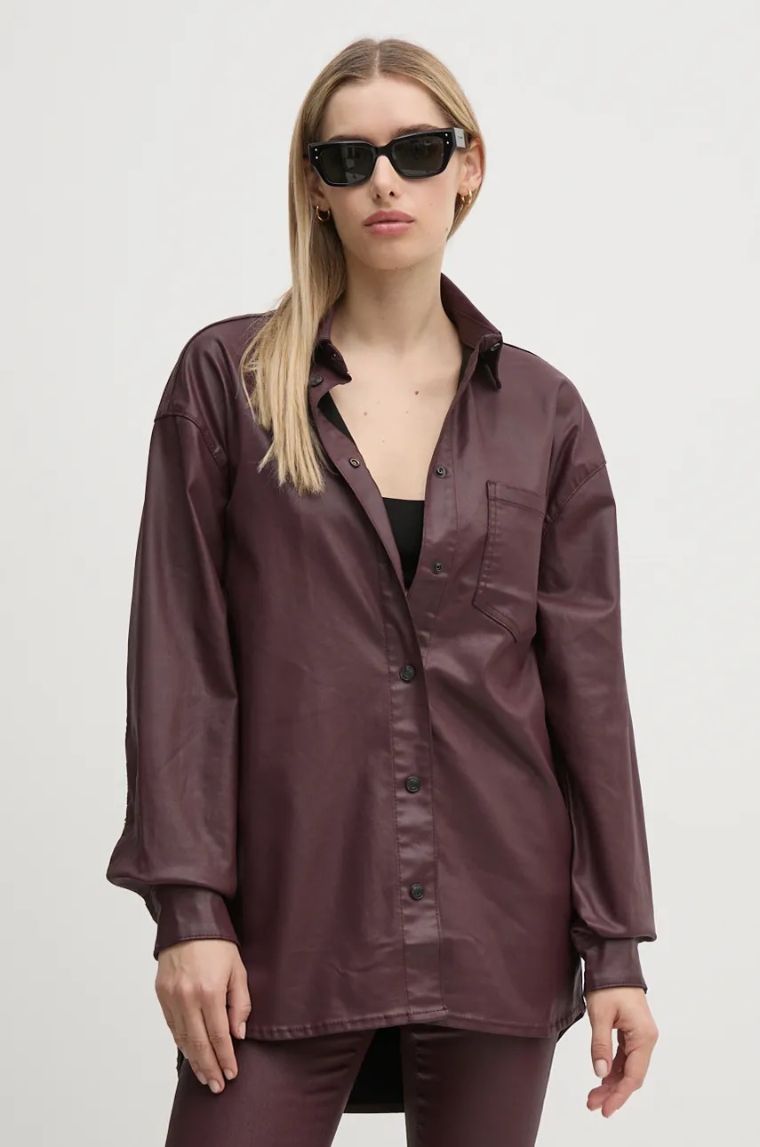 Pepe Jeans camasa OVERSHIRT femei, culoarea bordo, cu guler clasic, relaxed, PL304963YH7