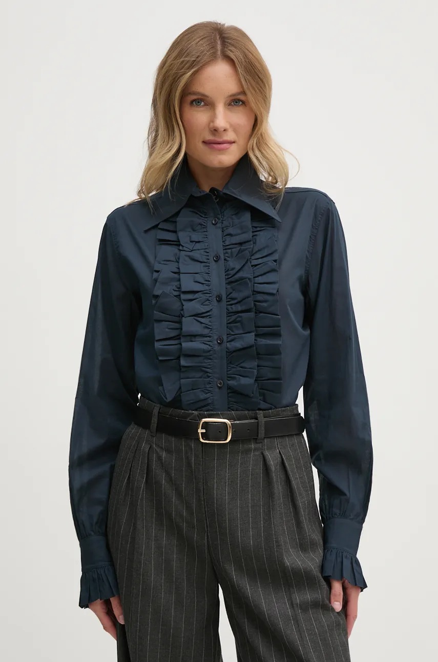 Barbour camasa din bumbac Barbour x Alexa Chung femei, culoarea albastru marin, cu guler clasic, regular, LSH1657