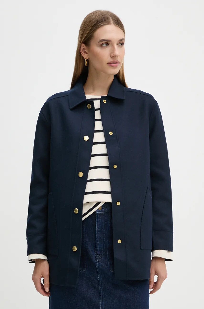 Barbour jachetă de cămașă din lână culoarea albastru marin, de tranzitie, oversize, LOS0066
