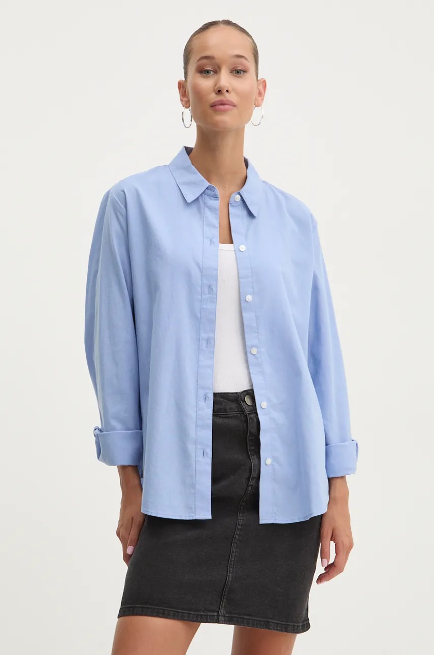 

Риза Abercrombie & Fitch дамска в синьо със свободна кройка с класическа яка KI140-4492, Син