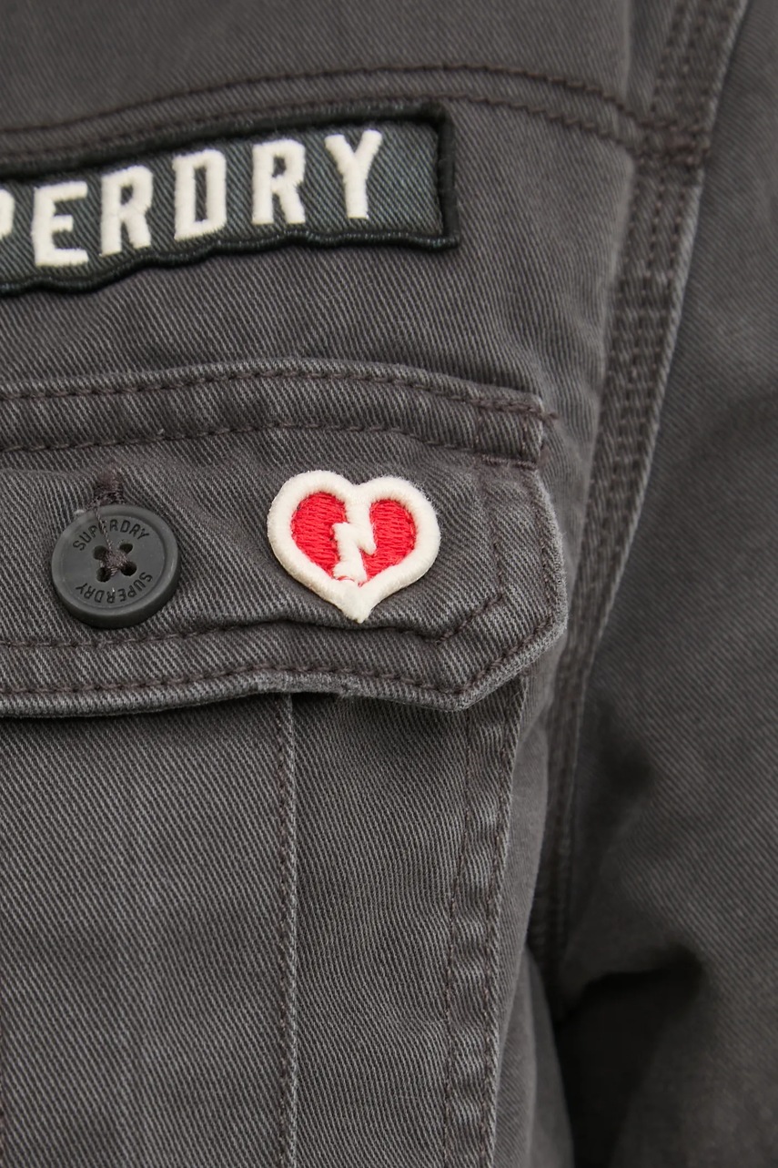 Бавовняна сорочка Superdry жіноча колір сірий regular класичний комір W4010437A-AFB 