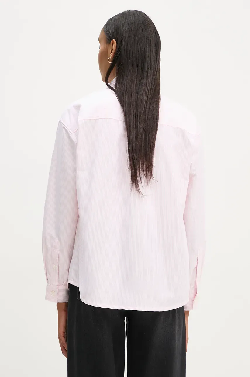 Хлопковая рубашка A.P.C. chemise boyfriend logo женская цвет розовый relaxed классический воротник COGUH.F12550 Хлопковая рубашка A.P.C. chemise boyfriend logo женская цвет розовый relaxed классический воротник COGUH.F12550