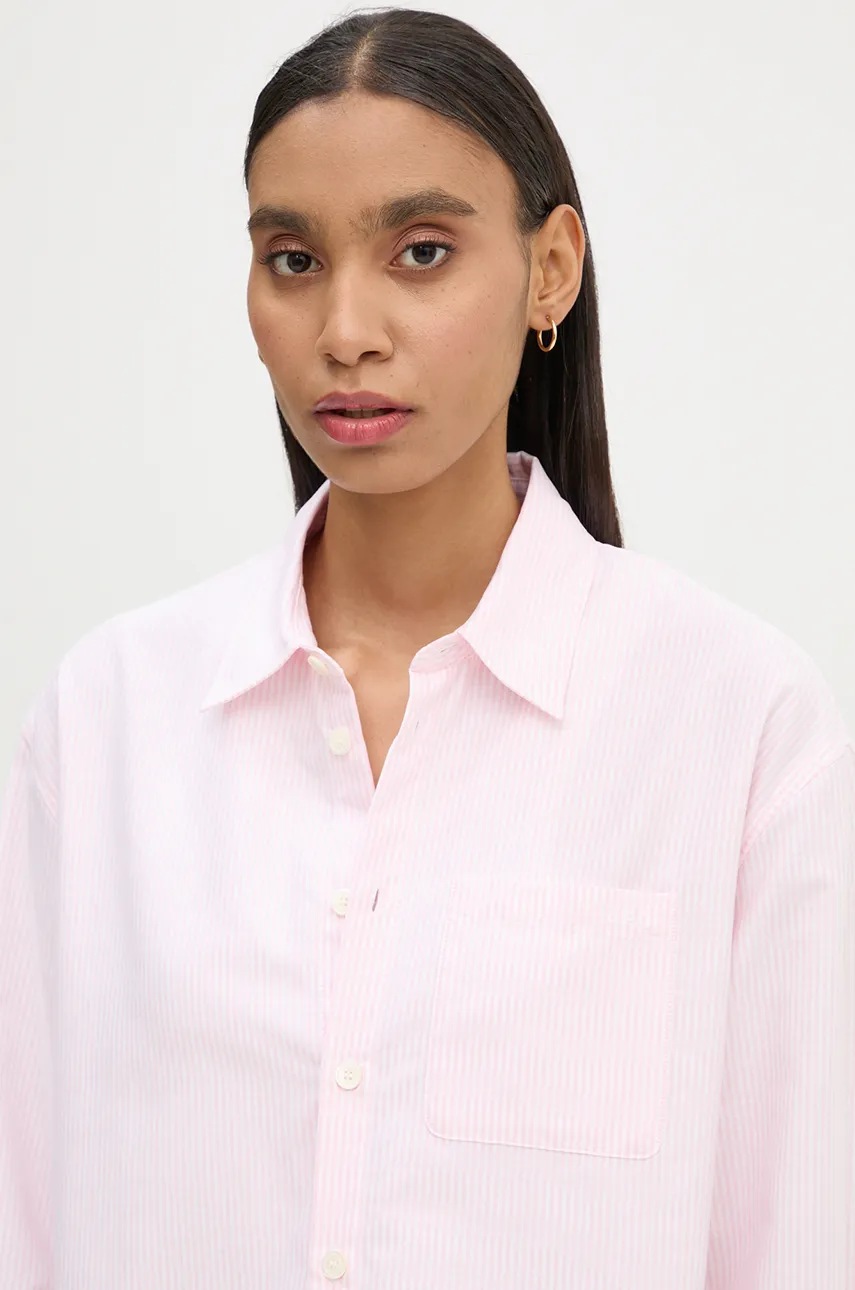 Бавовняна сорочка A.P.C. chemise boyfriend logo жіноча колір рожевий relaxed класичний комір COGUH.F12550 