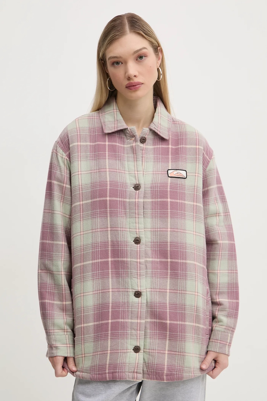 Quiksilver geacă cu aspect de cămașă Plaid Overshirt culoarea roz, de tranzitie, oversize, EQYWT04593 Quiksilver geacă cu aspect de cămașă Plaid Overshirt culoarea roz, de tranzitie, oversize, EQYWT04593