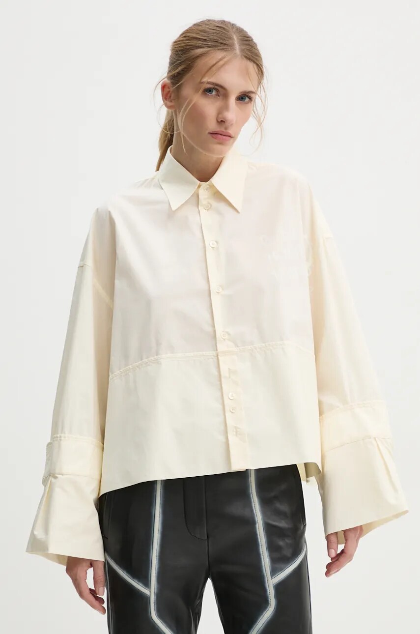 MM6 Maison Margiela camasa din bumbac femei, culoarea bej, cu guler clasic, relaxed, S62DT0034.S47294