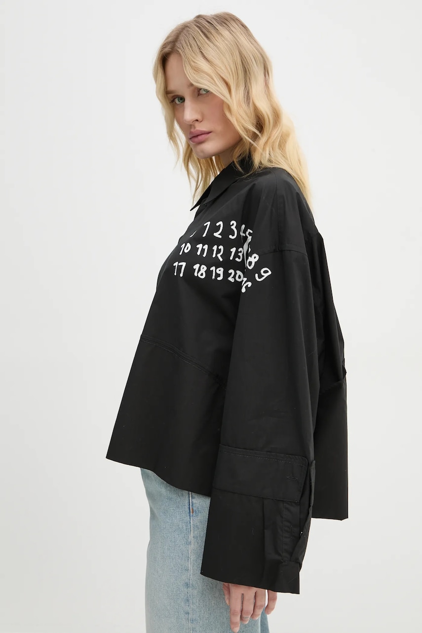 MM6 Maison Margiela camasa din bumbac femei, culoarea negru, cu guler clasic, relaxed, S62DT0034.S47294 MM6 Maison Margiela camasa din bumbac femei, culoarea negru, cu guler clasic, relaxed, S62DT0034.S47294