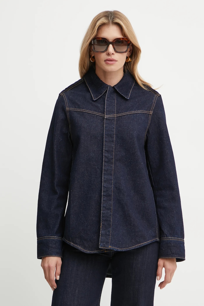 Victoria Beckham camasa jeans femei, culoarea albastru marin, cu guler clasic, relaxed, 1424DSH006123A Victoria Beckham camasa jeans femei, culoarea albastru marin, cu guler clasic, relaxed, 1424DSH006123A