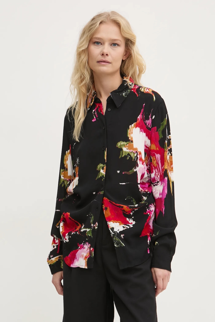 Desigual camasa NAGOYA femei, culoarea negru, cu guler clasic, regular, 24WWCW15