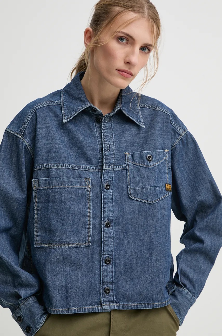 

Дънкова риза G-Star Raw дамска в синьо със стандартна кройка с класическа яка D25516-D539, Син