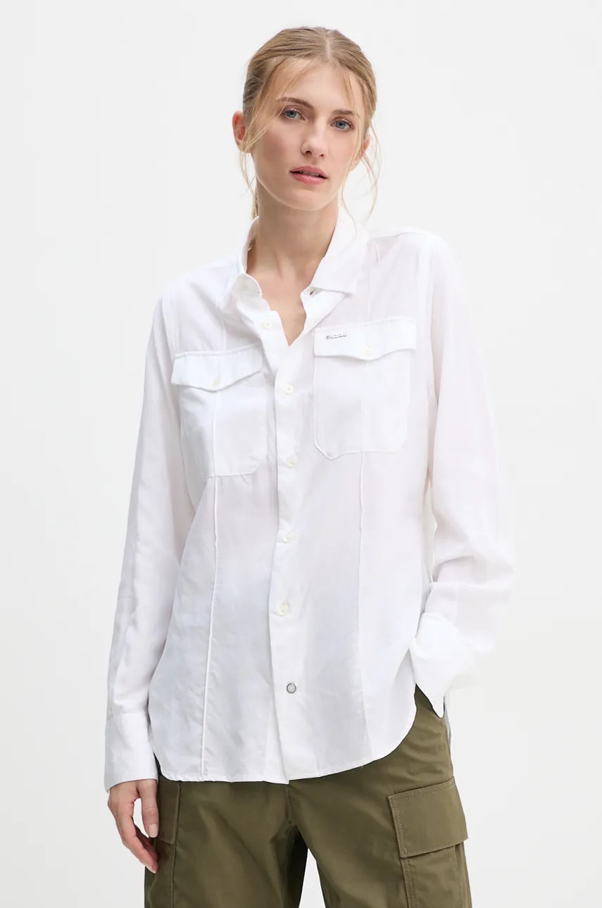 G-Star Raw camasa femei, culoarea bej, cu guler clasic, regular, D25234-4304 G-Star Raw camasa femei, culoarea bej, cu guler clasic, regular, D25234-4304