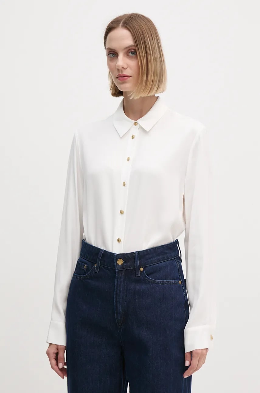 Levně Košile Tommy Hilfiger dámská, bílá barva, regular, s klasickým límcem, WW0WW43066