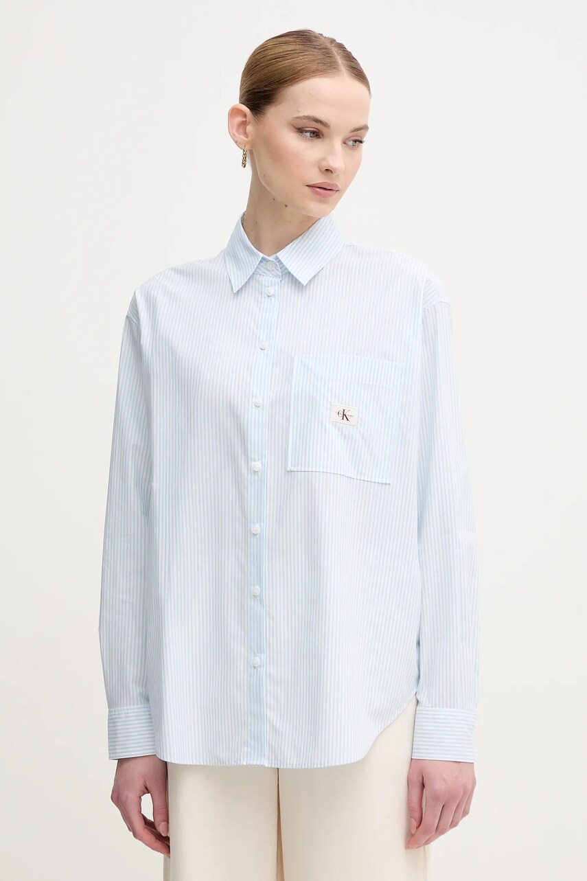 Levně Bavlněná košile Calvin Klein Jeans modrá barva, relaxed, s klasickým límcem, J20J224436