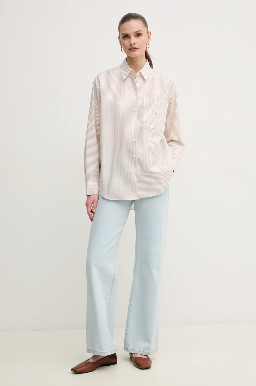Хлопковая рубашка Calvin Klein Jeans женская цвет розовый relaxed классический воротник J20J224436 Хлопковая рубашка Calvin Klein Jeans женская цвет розовый relaxed классический воротник J20J224436