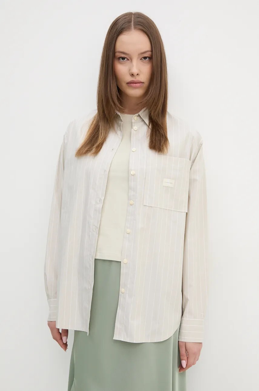 Levně Bavlněná košile Calvin Klein Jeans béžová barva, relaxed, s klasickým límcem, J20J224436