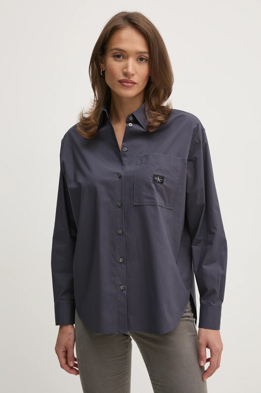 Levně Bavlněná košile Calvin Klein Jeans šedá barva, relaxed, s klasickým límcem, J20J224436