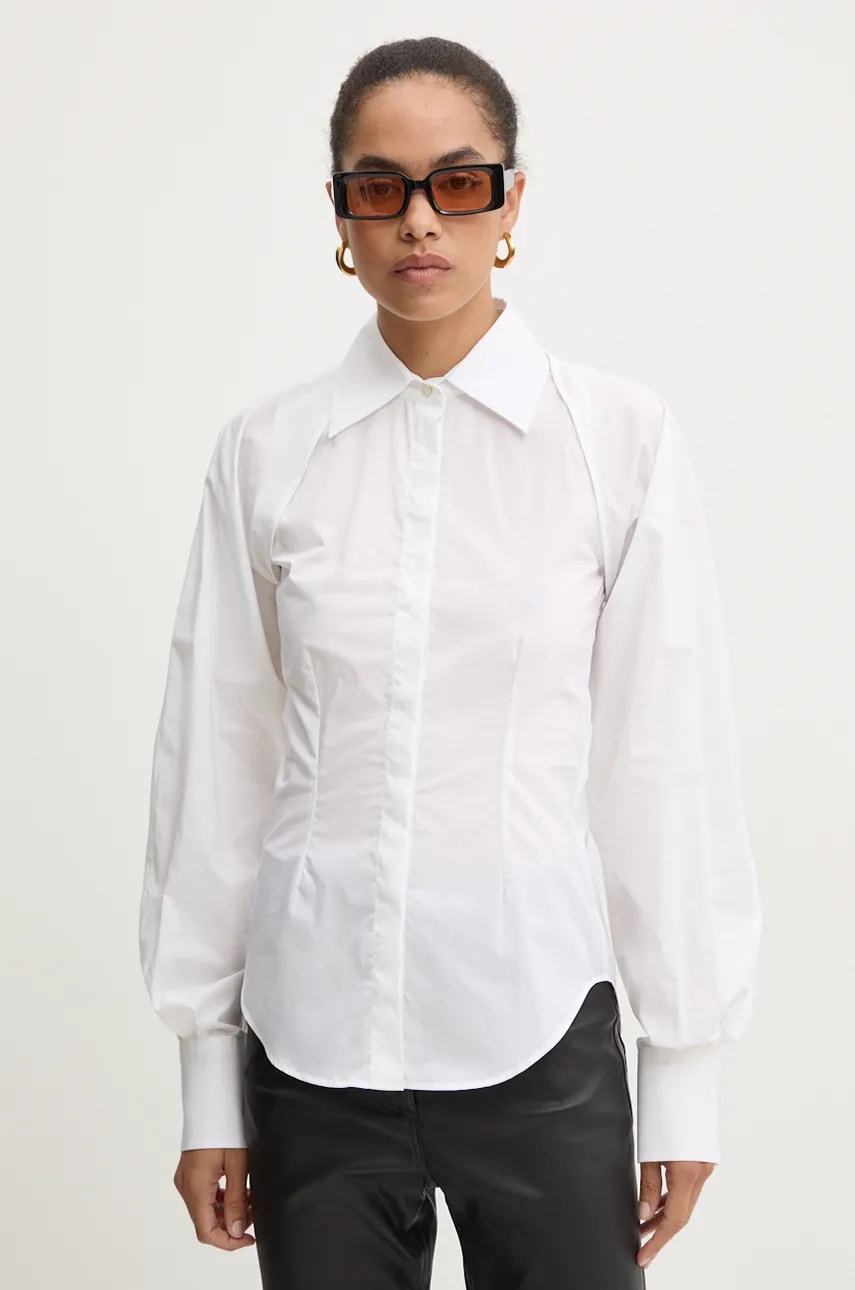 MSGM camasa din bumbac femei, culoarea alb, cu guler clasic, regular, 3742MDE03.247816 MSGM camasa din bumbac femei, culoarea alb, cu guler clasic, regular, 3742MDE03.247816