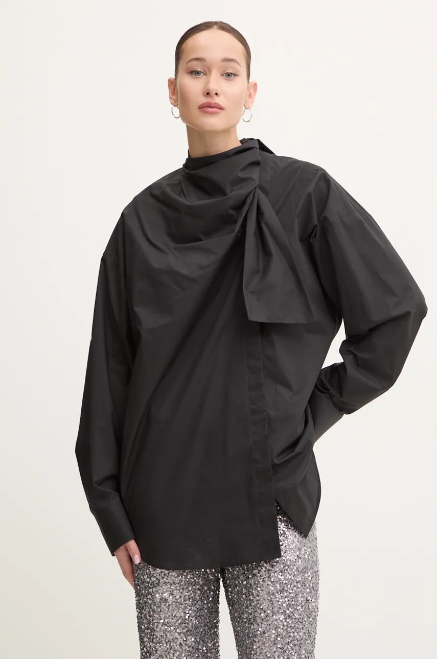MSGM camasa din bumbac femei, culoarea negru, relaxed, 3742MDE09.247816 MSGM camasa din bumbac femei, culoarea negru, relaxed, 3742MDE09.247816