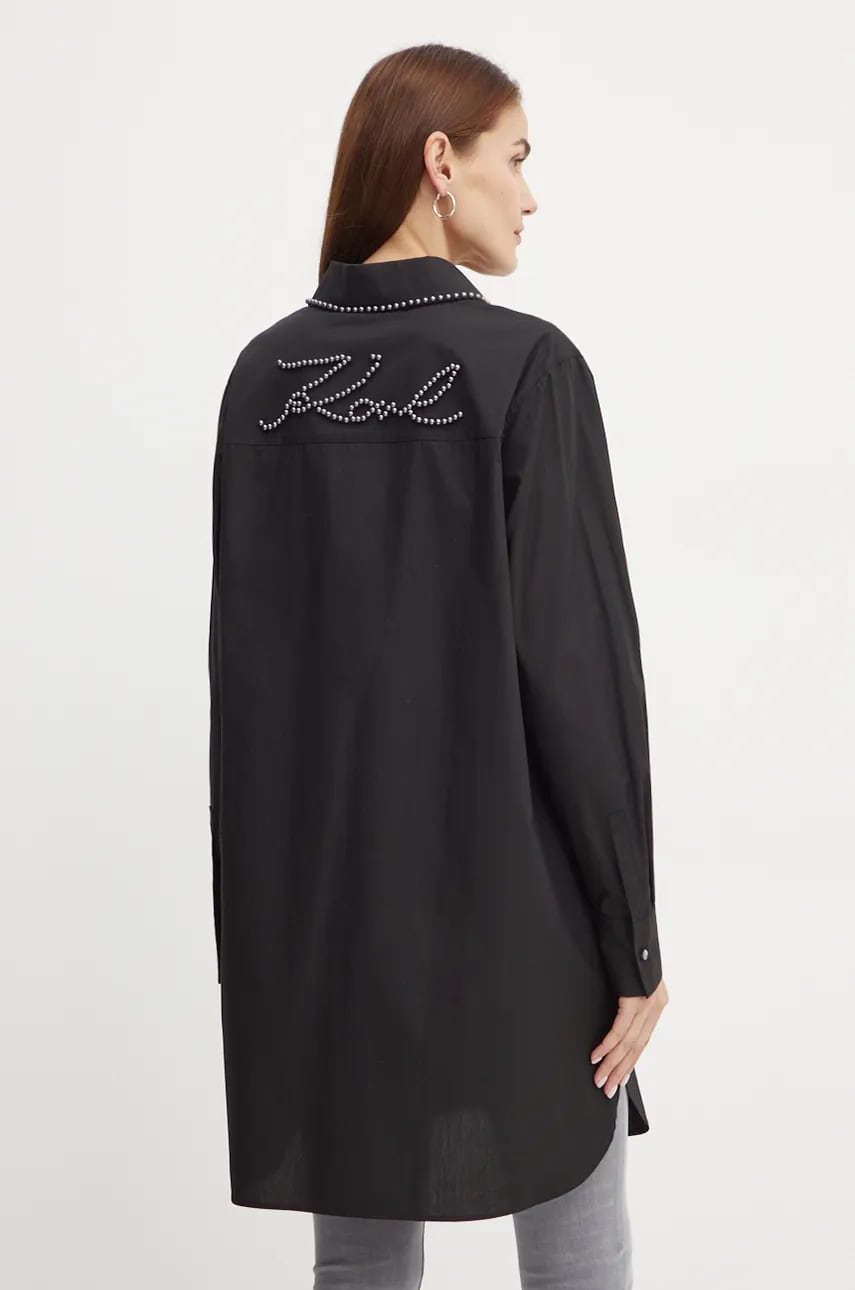 Karl Lagerfeld camasa din bumbac femei, culoarea negru, cu guler clasic, relaxed, 246W1602 Karl Lagerfeld camasa din bumbac femei, culoarea negru, cu guler clasic, relaxed, 246W1602