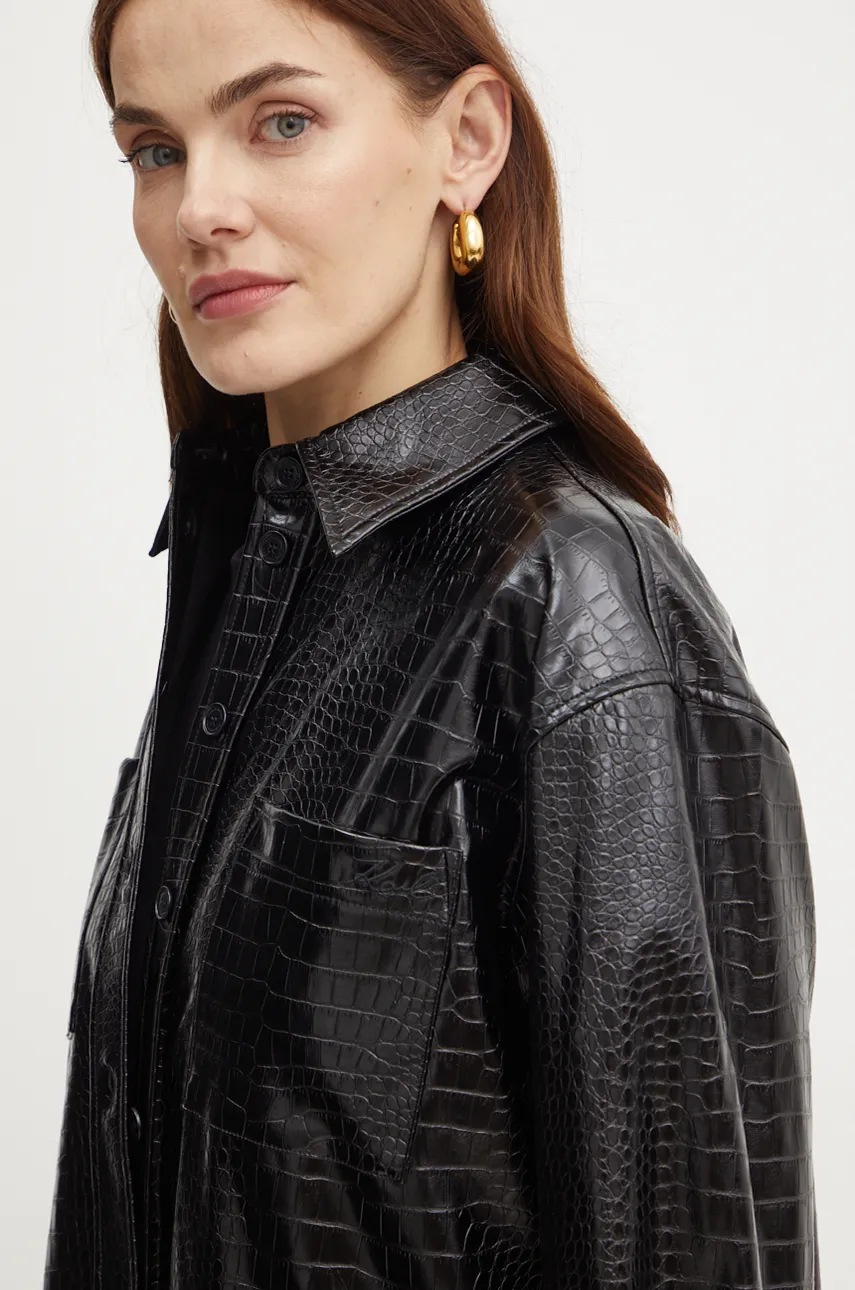 Сорочка Karl Lagerfeld жіноча колір чорний regular класичний комір 246W1613 