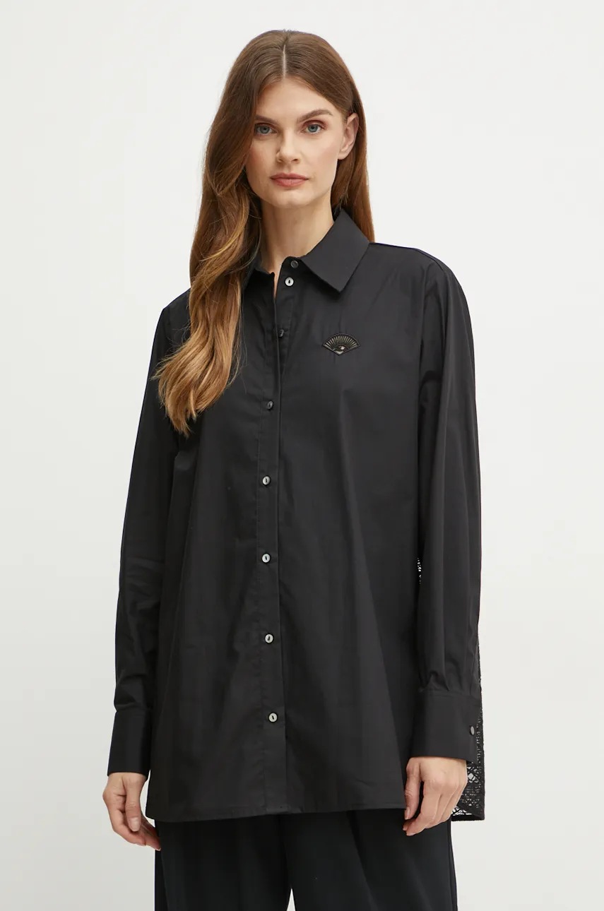 Сорочка Karl Lagerfeld жіноча колір чорний relaxed класичний комір 246W1606 