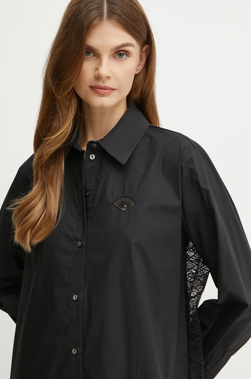 Сорочка Karl Lagerfeld жіноча колір чорний relaxed класичний комір 246W1606 