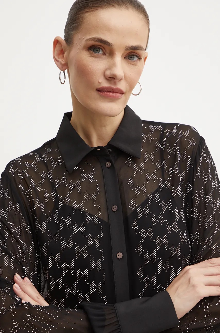 Сорочка Karl Lagerfeld жіноча колір чорний relaxed класичний комір 246W1607 