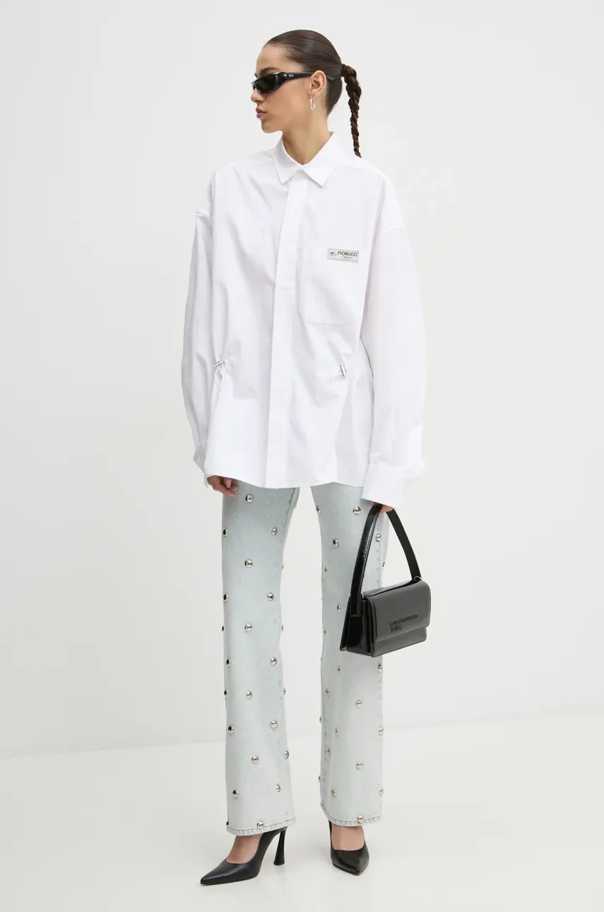 Хлопковая рубашка Fiorucci женская цвет белый relaxed классический воротник U01FMTLO230CO02WH01 Хлопковая рубашка Fiorucci женская цвет белый relaxed классический воротник U01FMTLO230CO02WH01